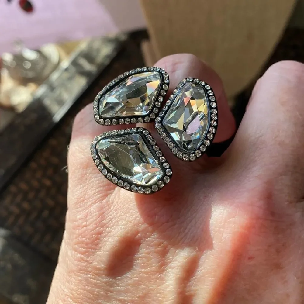 IP Black Stainless Steel Crystal Statement Ring 8